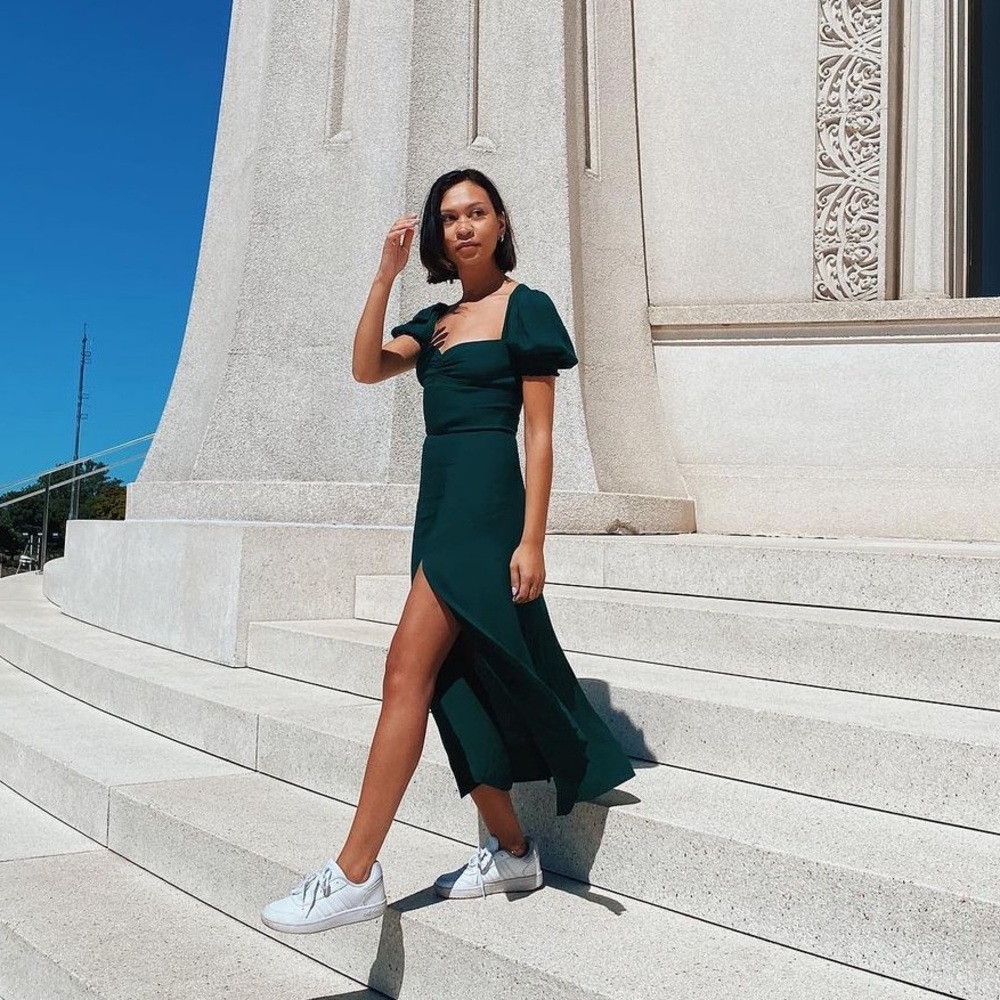 Reformation midi emerald green dress